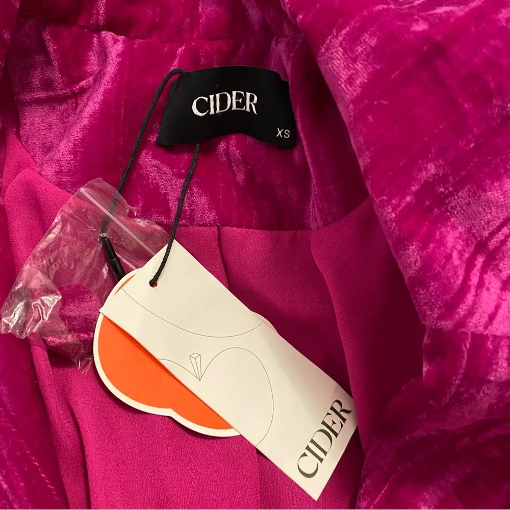 Cider Oversized Fuchsia Pink Crushed Velvet One Button Blazer Womens Size XS NWT